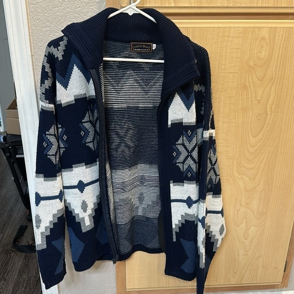 Vintage holiday sweater zip up comfort knits men’s large winter snow Aztec blue - Picture 4 of 5